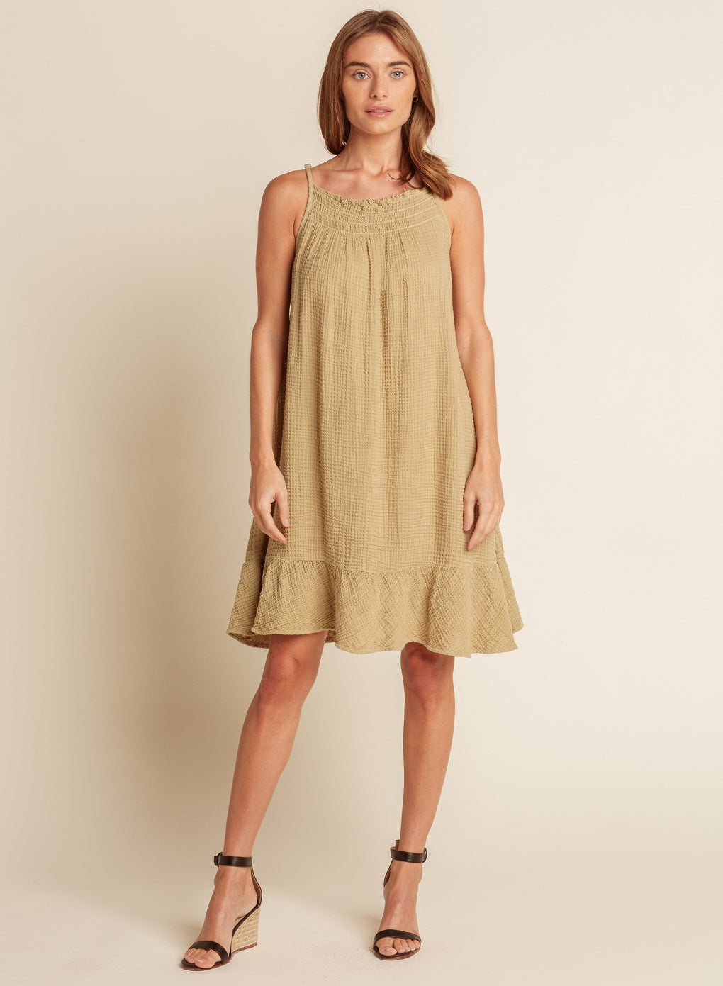 Gauze Smocked Neck Sun Dress