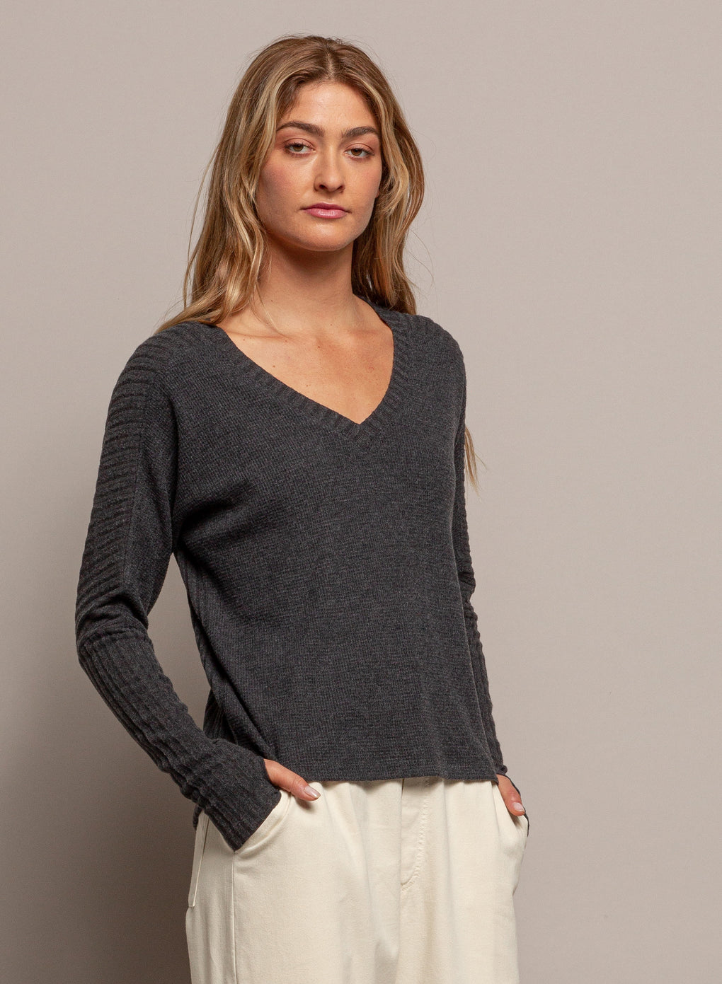 Dolman V Neck Top with Thumbholes